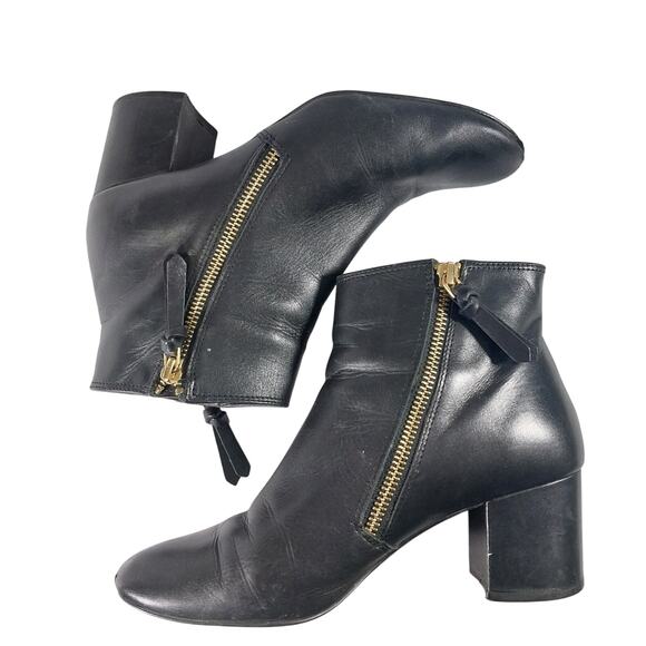 COLE HAAN! BLACK GENUINE LEATHER CHUNKY HEEL, DOUBLE ZIPPER ANKLE BOOTS! SZ 6.5B - Picture 7 of 11